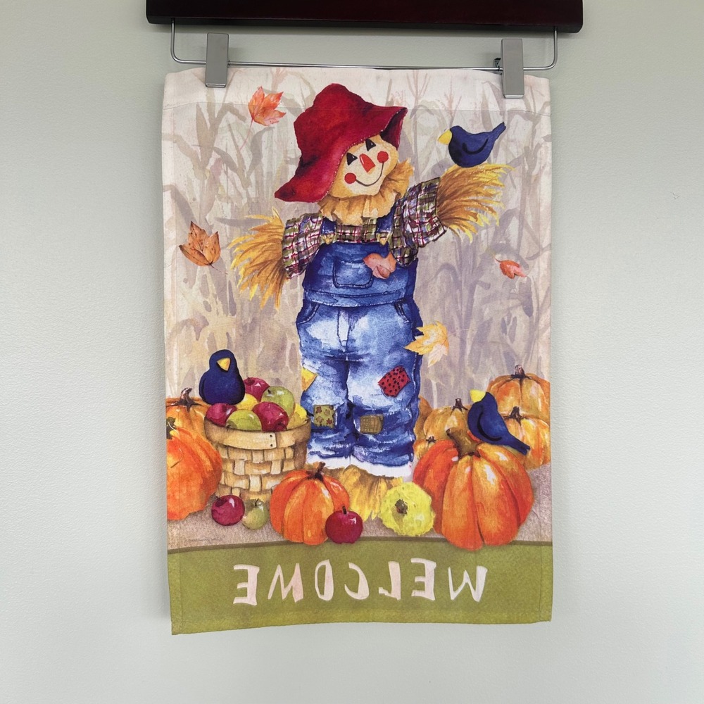 Barb Rasmussen Scarecrow Garden Flag Fall 12x18 Multicolor Welcome Harvest Decor - Picture 1 of 6